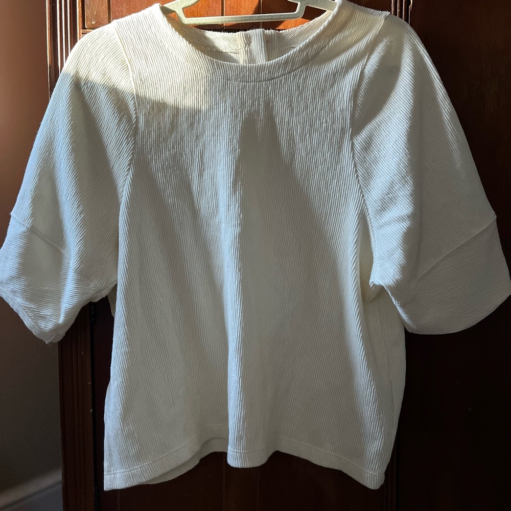 Madewell Women's Ottoman Jacquard Button Back Medium White Ribbed Top